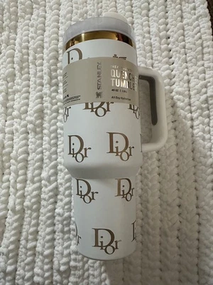 Luxury Dior Inspired 40oz White & Gold Tumbler – Custom Engraved Stainless Steel - Image 1 of 4