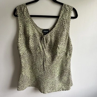 Camiseta sin mangas Avenue 100 % seda texturizada verde marrón relajada negocios informal talla 14/16 Foto 1 de 4