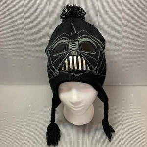 Disney STAR WARS Darth Vader Pom Pom Beanie Knit Hat Cap w/Ear Flaps Black OSFA - Picture 1 of 11