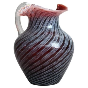 Antique Mt. Washington School Ruby & Opalescent Swirl Ruffle Top Glass Pitcher - Picture 1 of 5