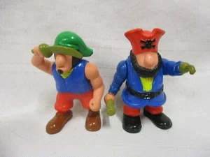 2 Plastic pirate figurines sword telescope hook red blue green yellow toy fun - Picture 1 of 3