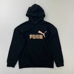 PUMA Hoodie 13-14 Years Black Girls Hooded Pullover Sweatshirt Big Logo - Picture 1 of 18