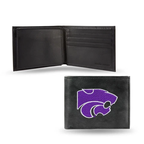 Kansas State K-State Wildcats Embroidered Black Leather Bi-fold Wallet Cover
