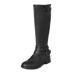 Women Wide Calf Knee High Boots Low Heel Zip Up Faux Fur Lined Boots - Picture 1 of 22