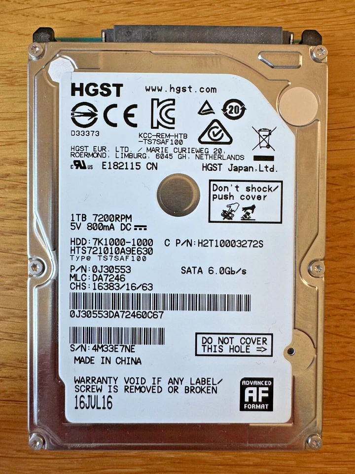 HGST Travelstar 7K1000 HTS721010A9E630 1TB, 2.5" Interne Festplatte - Bild 1 von 1