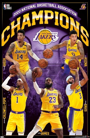 Los Angeles Lakers 2020 NBA CHAMPIONS 5-Player Commemorative 22x34 Wall POSTER Cover
