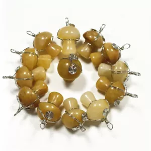 20pcs Natural Yellow Jade Stone Mushroom Handmade Silvery Iron Wire Pendants - Bild 1 von 2