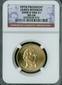 2008 D JAMES MONROE PRES. DOLLAR NGC MS68 SMS   . - Picture 1 of 2