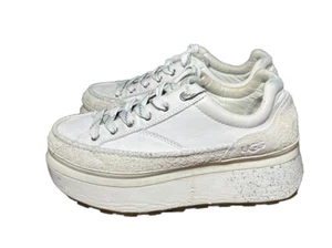 WOMENS US 8.5 UGG TERRY MARIN LACE LOGO 2' PLATFORM SNEAKERS ~ WHITE - Picture 1 of 9