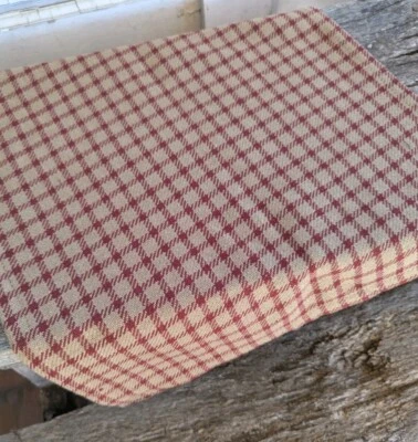 New Primitive Checkered Table Runner Red Tan 32" Coverlet Short Grain Sack - Image 1 of 2