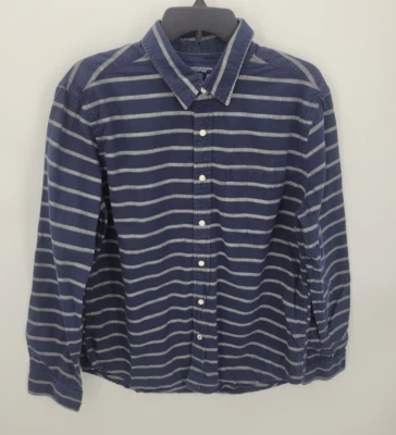 Рубашка мужская American Eagle большая сине-серая в полоску подготовительная с длинным рукавом бутон вверх - Изображение 1 из 4