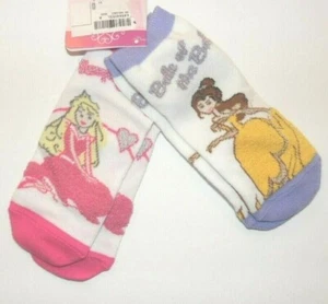 Disney Princess Girls 2pk Socks Belle & Sleeping Beauty Shoe Size 9-4 NWT - Picture 1 of 1