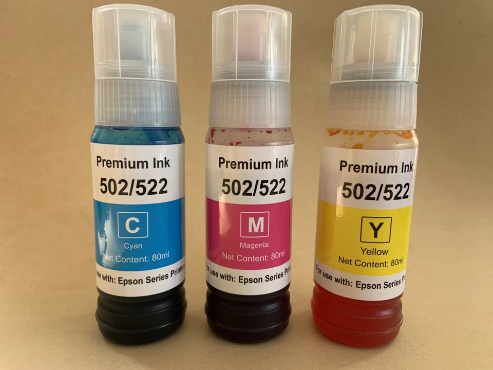 TINTA DE COLOR -Y, M, C - RECARGA 80 ml para EPSON ECOTANK 502, 522, 542 Foto 1 de 1