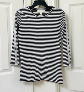 MICHAEL Michael Kors Striped Crochet-Sleeve Top, Size-M - Picture 1 of 4
