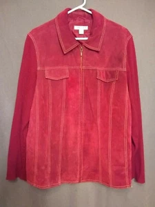 Women's COLDWATER CREEK Burgundy Suede Sweater Jacket Stretch plus sz 20 s0441 - Picture 1 of 12