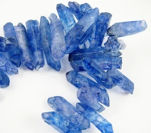 Cristal de titanio crudo natural, azul real, cadena de piedra colgante de espiga, palo de cristal - Imagen 1 de 4