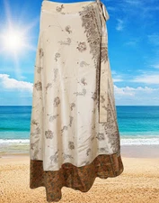 Boho Gypsy Skirt Summer Beige Double Layered Reversible Party Wear Dress Onesize