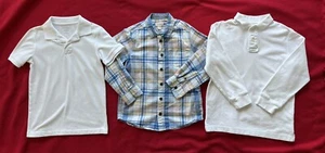 EUC Cat & Jack GAP Boys Plaid Solid Uniform White Cotton Collar Shirts Top S 6 7 - Picture 1 of 16