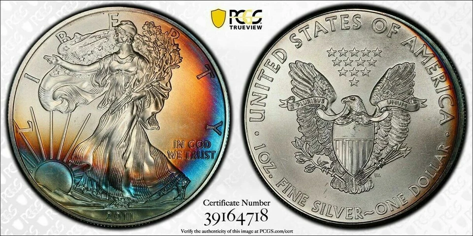 2011 Silver Eagle 25th Anniversary Set PCGS MS67  "BEAUTIFUL NATURALLY TONED" - Image 1 of 4