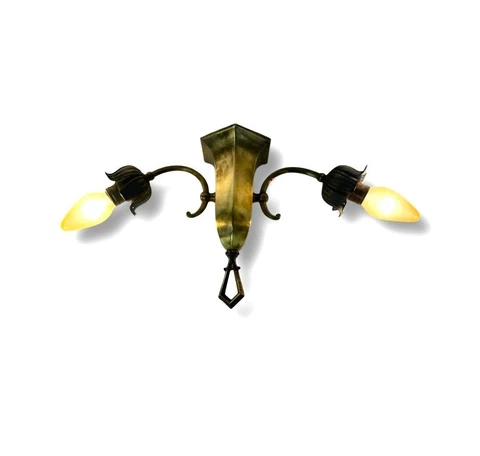 Antique Brass c1904 Two Arm Bare Bulb Semi-Flush Mount Ceiling Light Restored Cover