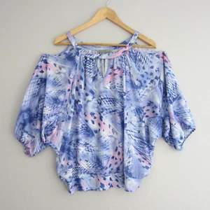 Just Jeans Womens Top Size 12 Blue Purple Pink Blouse Shirt Peasant Boho - Picture 1 of 14