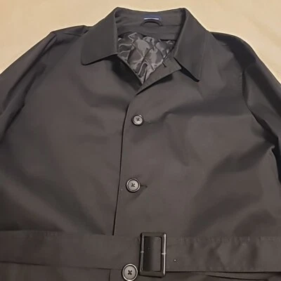 Stafford Performance Mens 42R Black Wool Overcoat Trench Coat Removable Liner - Image 1 of 4