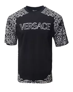 Versace Men's T-Shirt Barroco Motif Logo Print Black & White Size S,M,L,XL,XXL - Picture 1 of 4