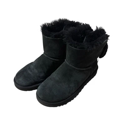 UGG Boots Bailey Bow Woman Size 7 Winter Fur Leather Tie Black Cute! - Image 1 of 4