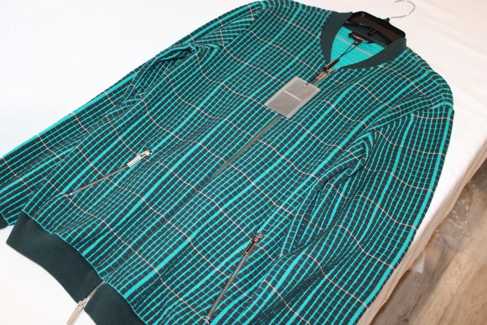 Emporio Armani Men's Cotton Blend Full Zip Teal Varsity Jacket Size 40 EU 50 - Image 1 of 4