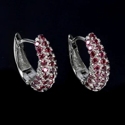 Pendientes de plata de ley 925 redondos rodolita granate piedras preciosas naturales joyería Foto 1 de 4