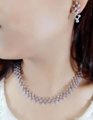 Set da sposa indiano Bollywood orecchini gioielli placcati argento zirconi... - Immagine 1 di 4