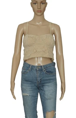 Free People FP One Floral Pattern Velvet Bralette Smocked Summer Nude Crop Top L - Image 1 of 4