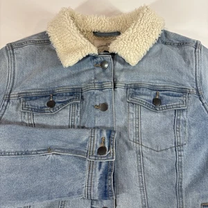 Jeansjacke Sherpa gefüttert Damen XXL Taschen Knopfleiste Trucker Chore Mantel - Bild 1 von 8