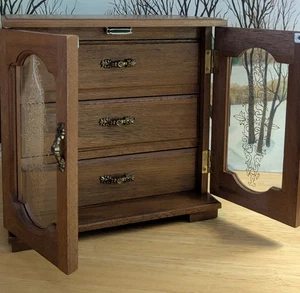 Vtg Jewelry Box MUSIC  LAUREL Wood  2 Doors 3 Drawers Japan & Godfather's Theme - Picture 1 of 15