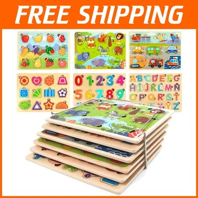 Educational Toddler Wooden Puzzles Set - 6 Pack - Image 1 of 4