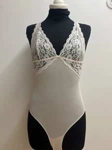 WOMEN’ SECRET Bridal Bodysuit Satiny Bodice Lace Details Crossover Straps M NWT - Picture 1 of 11