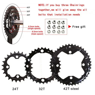 104/64 BCD MTB Bicycle Crankset Chainring 24T-42T Double/Triple Chainwheels - Image 1 of 4