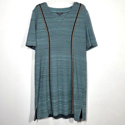 Vestido Misook Mujer Grande Azul Turquesa Tweed Elastizado Borde Dorado Fiesta Oficina Foto 1 de 4