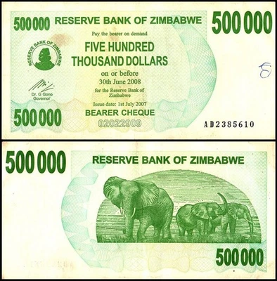 Zimbabwe 500000 Dollars Bearer Cheque, 2007, P-51, Damaged - Image 1 of 2