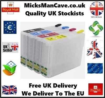 T604 604XL 4 x Refillable Reusable Ink Cartridges Inc Chip Epson WF-2935 XP More - Image 1 of 4