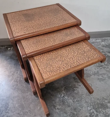 Vintage G Plan Hammered Copper Top Nest Of Table, Teak, Mid Century. - Image 1 of 4