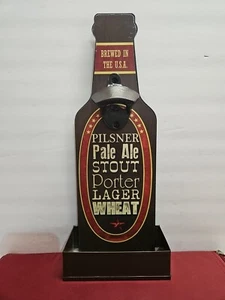 Vintage Pilsner Wood Mounted Beer Bottle Opener Wall Sign w/Cap Collector - Picture 1 of 9