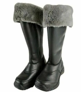 UGG Miko Black Leather Tall Fur Lined Boots Sz 7 EUC - Picture 1 of 13