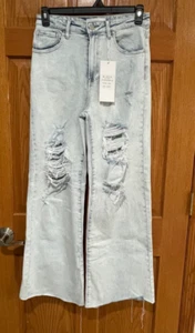 RISEN JEANS Mujer 11/30 Acampanado Tiro Alto Pierna Ancha Ligero Blanqueador Elastizado Fray NUEVO - Imagen 1 de 9