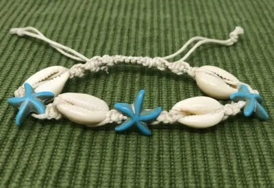 Браслет морская звезда бирюза морская звезда каури морская раковина белый конопля браслет плетеный - Изображение 1 из 4