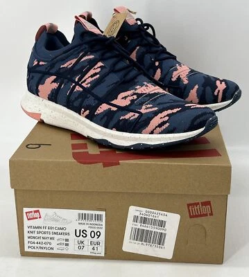 FitFlop VITAMIN FF E01 Knit Sports Sneakers Trainers Sz 9 MIDNIGHT NAVY MIX CAMO - Image 1 of 4