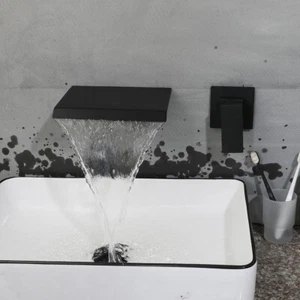 2 PCS Black Bathroom Faucet Single Handle Wall Mounted Spout Basin Mixer Taps - Picture 1 of 14