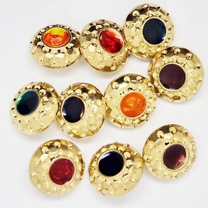 Round Button 22mm Shank Sewing Buttons 10 - Plastic Gold Gem Colours Pack of Ten - Picture 1 of 7