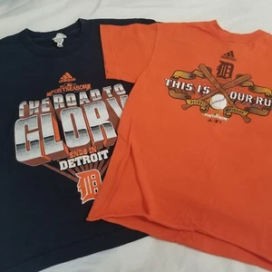 Lot 2 Boys Adidas Detroit Tigers T-Shirts Size S Orange Blue 2011 Post Season - Picture 1 of 10