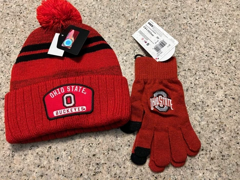 Ohio State OSU Buckeyes Winter Pom Hat Cap & Text Gloves NEW! Cover